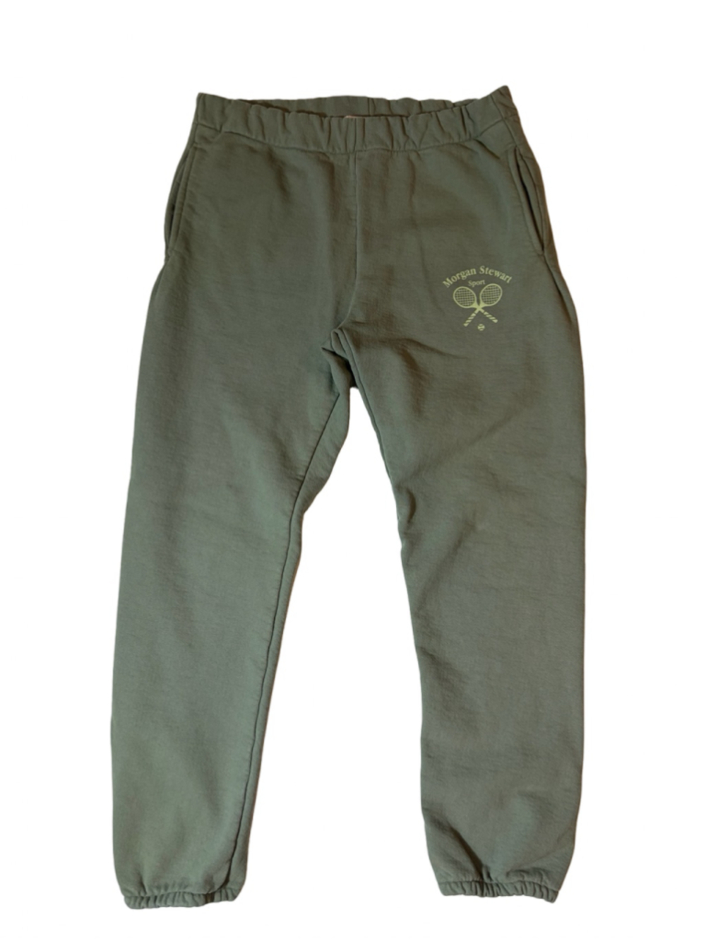 Morgan Stewart Sport Olive Green Tennis Graphic Sweatpants Joggers Size Medium